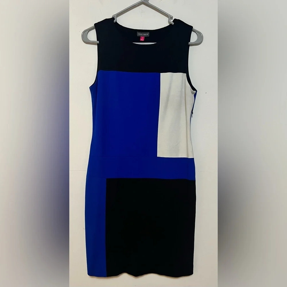 VINCE Camuto Color Block Sheath Dress Sleeveless Size 6 Blue Black White
